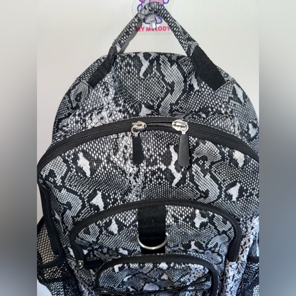 Pottery Barn Teen Black and White Snake Skin Print Multi Pocket Large Backpack - Picture 4 of 9